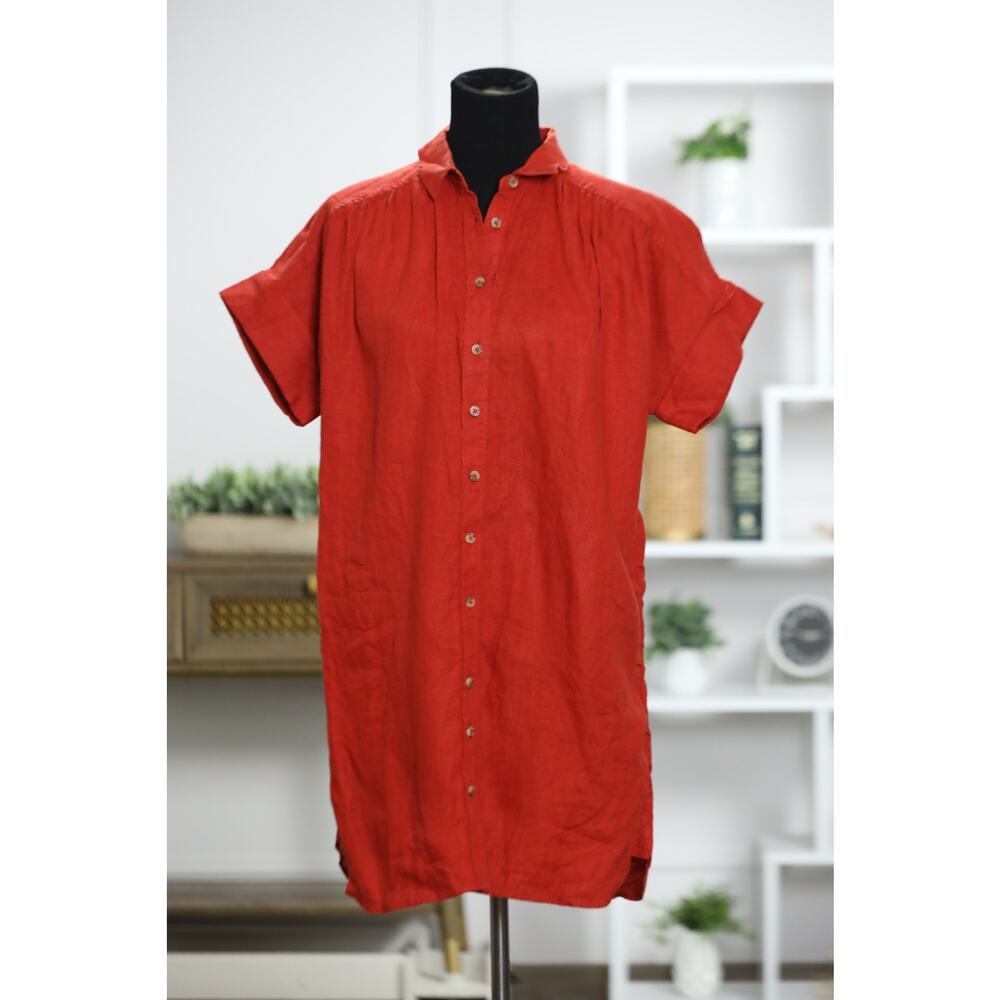 J.Crew NWT 100% Linen Relaxed Shirt Dress Red Coastal Resort Cover Up MP $148 - Picture 4 of 14
